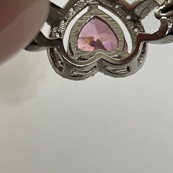 Silver-tone and pink stone fashion ring. Size 12. - Picture 4 of 4